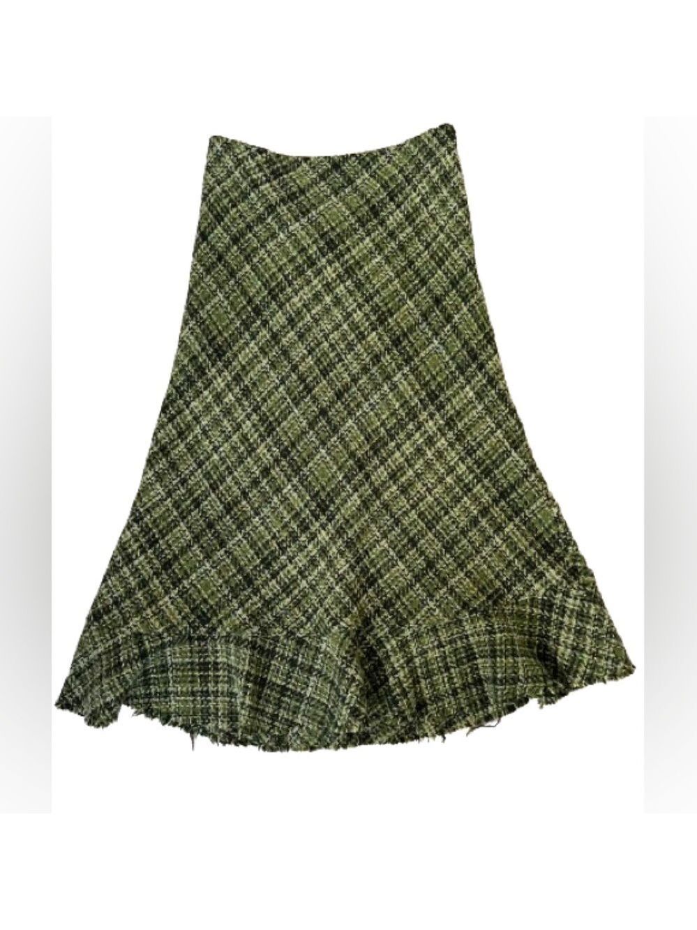 Hobbs of London Green Tweed Plaid Tulip Midi Skirt. Size 10.